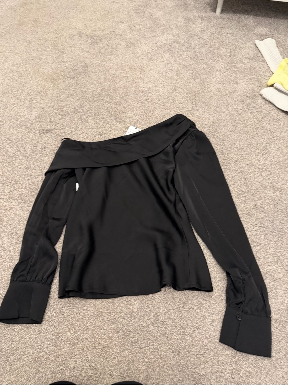 Astr Black Satin Off-Shoulder Long Sleeve Blouse